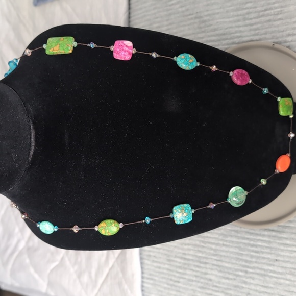 Premier Designs multi color stone necklace and earrings - Picture 2 of 7